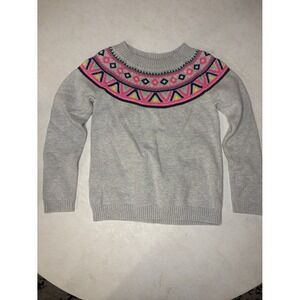 Carters Girls Heather Gray Neon Fair Isle Knit Pullover Sweater Size 6x